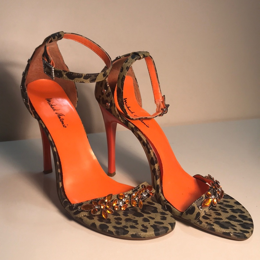 🔥Sexy🔥 Animal Print, Bejeweled Orange High Heels